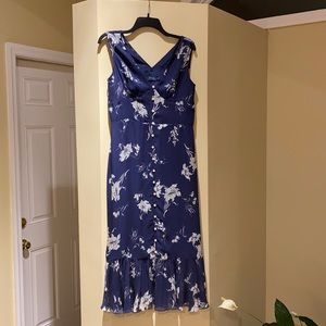 Polo Ralph Lauren - floral crinkled Georgette midi dress - navy - size 10